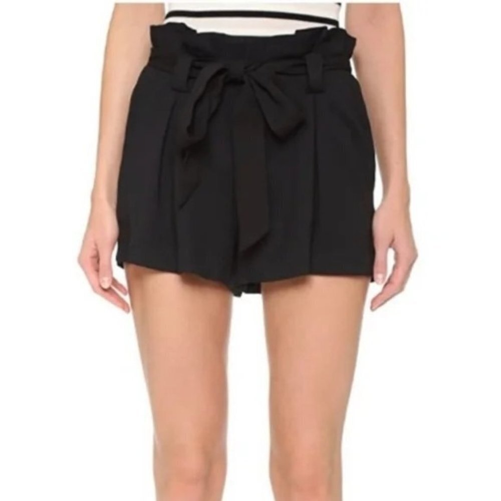NWT L'AGENCE Alex Paperbag Tie Zip High Waist Shorts Pockets 2 Black #1678